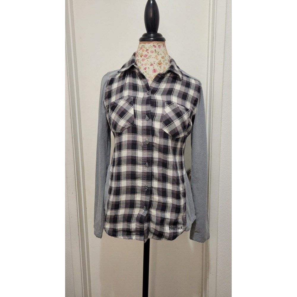 Marmot Women Gray Lani Flannel Shirt Performance Climb Granola Cabin Button Up S